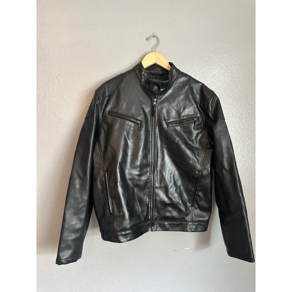 VTG US Polo Assn Leather Racer Motorcycle Jacket mens M Black - Picture 2 of 7